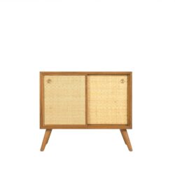Teak danish vintage TV cupboard with oil finished grade A and Natural rattan finished solid brass handle