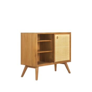 Teak danish vintage TV cupboard with oil finished grade A and Natural rattan finished solid brass handle